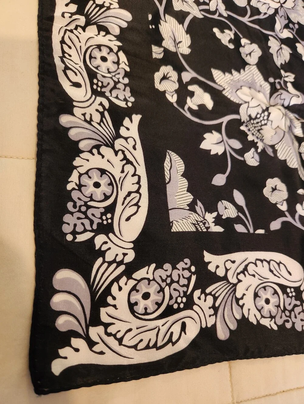 Diane von Furstenberg Scarf Black, Gray & White Floral, 31